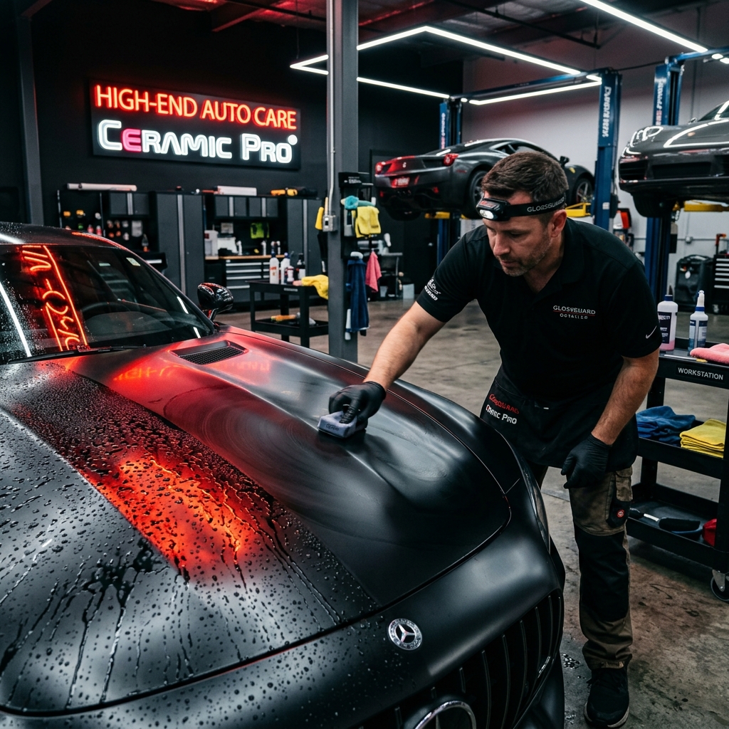 Detailing coating on black car paint
